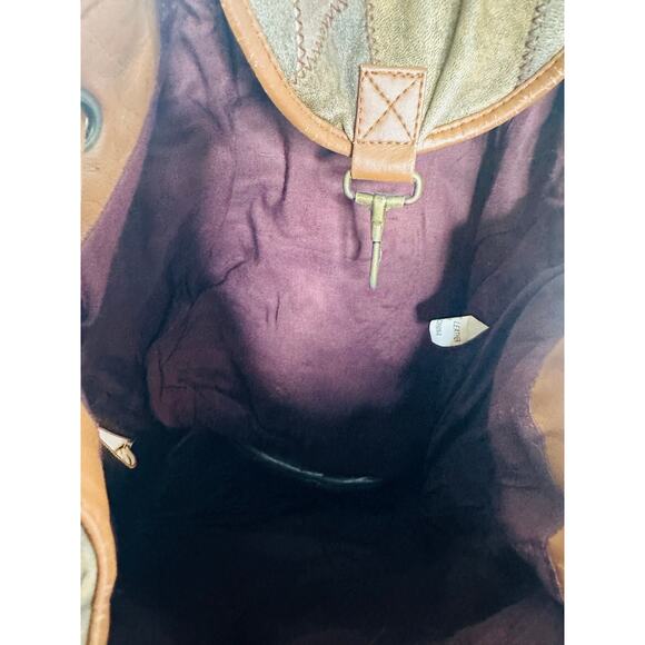 Vintage 1980s/90s Brown Leather Patchwork Clip Front Drawstring Backpack Bag - Picture 14 of 16